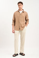 Oasis Linen-Cotton Drawstring Trousers — Natural Ecru