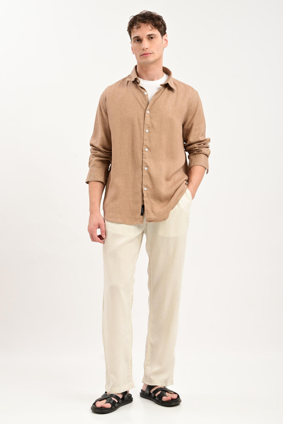 Oasis Linen-Cotton Drawstring Trousers — Natural Ecru