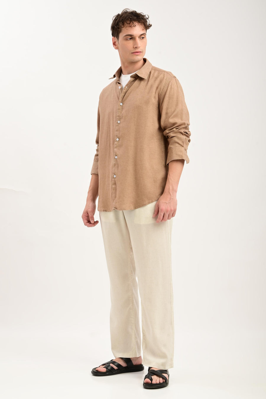 Oasis Linen-Cotton Drawstring Trousers — Natural Ecru