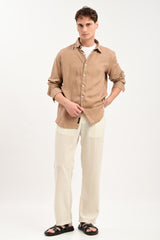 Oasis Linen-Cotton Drawstring Trousers — Natural Ecru