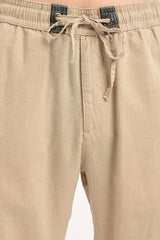 Oasis Linen-Cotton Drawstring Trousers — Sand Beige