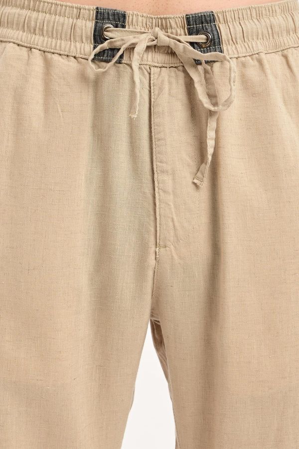 Oasis Linen-Cotton Drawstring Trousers — Sand Beige