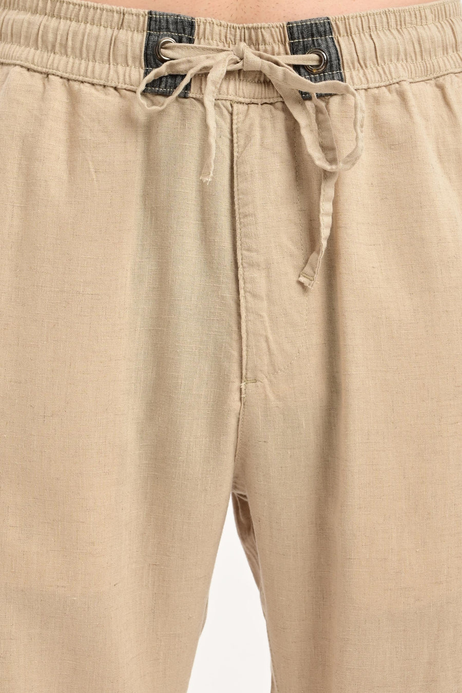 Oasis Linen-Cotton Drawstring Trousers — Sand Beige