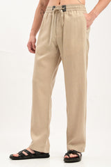 Oasis Linen-Cotton Drawstring Trousers — Sand Beige