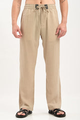 Oasis Linen-Cotton Drawstring Trousers — Sand Beige