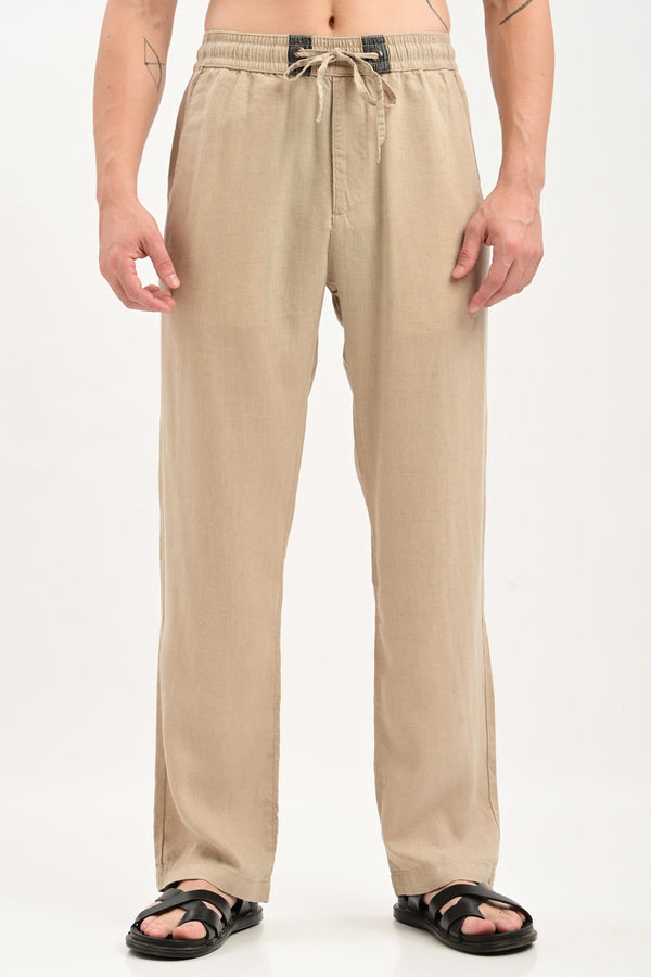 Oasis Linen-Cotton Drawstring Trousers — Sand Beige