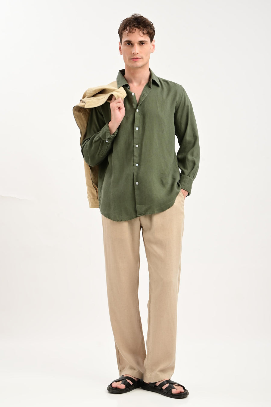 Oasis Linen-Cotton Drawstring Trousers — Sand Beige