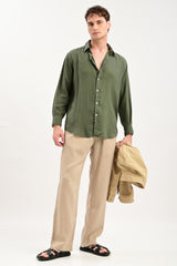 Oasis Linen-Cotton Drawstring Trousers — Sand Beige