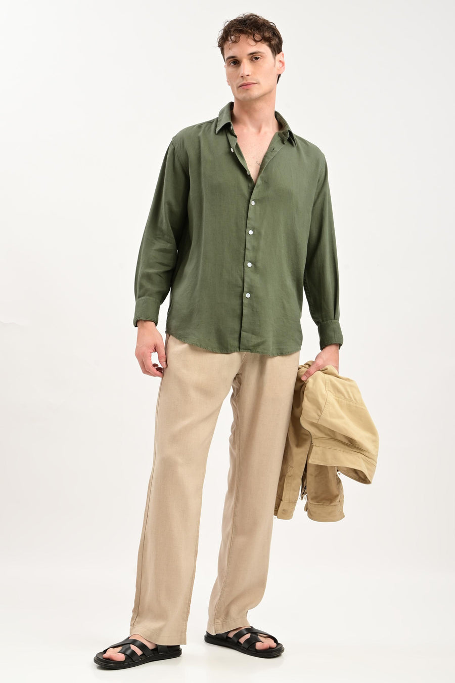 Oasis Linen-Cotton Drawstring Trousers — Sand Beige