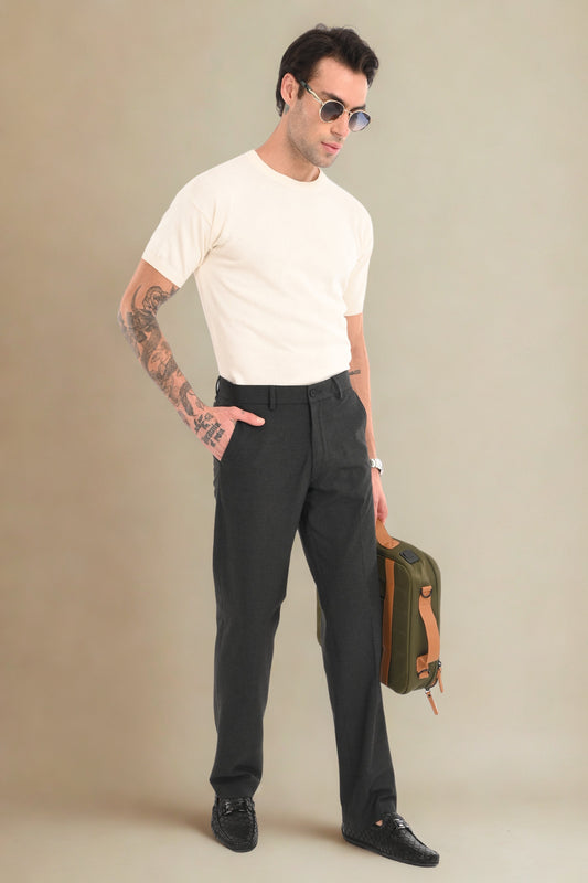 Men's Straight Fit 4-Way Stretch Lycra Trousers - Charcoal Black