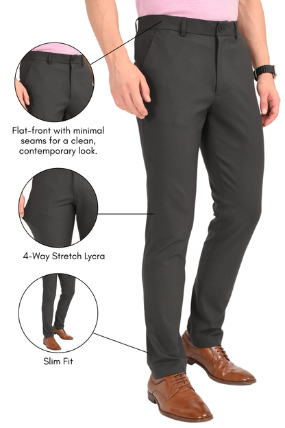 Charcoal Black – Ultra Slim Fit 4-Way Stretch Formal Trouser - IVYN