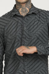 Grey Classic Slim Fit Self Design Textured Casual Shirt - IVYN