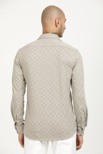 Light Grey Classic Slim Fit Self Design Textured Casual Shirt - IVYN