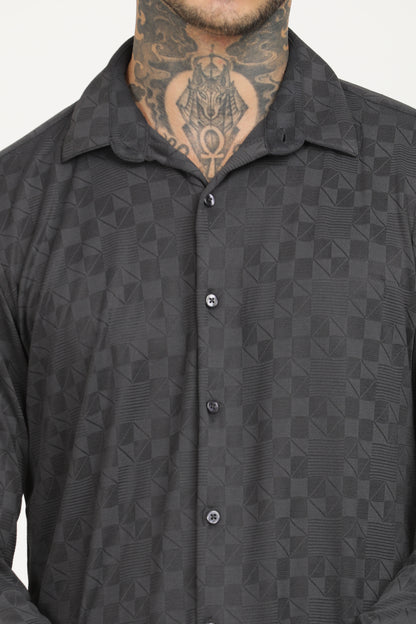 Charcoal Classic Slim Fit Self Design Textured Casual Shirt - IVYN