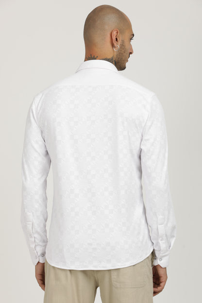 White Classic Slim Fit Self Design Textured Casual Shirt - IVYN