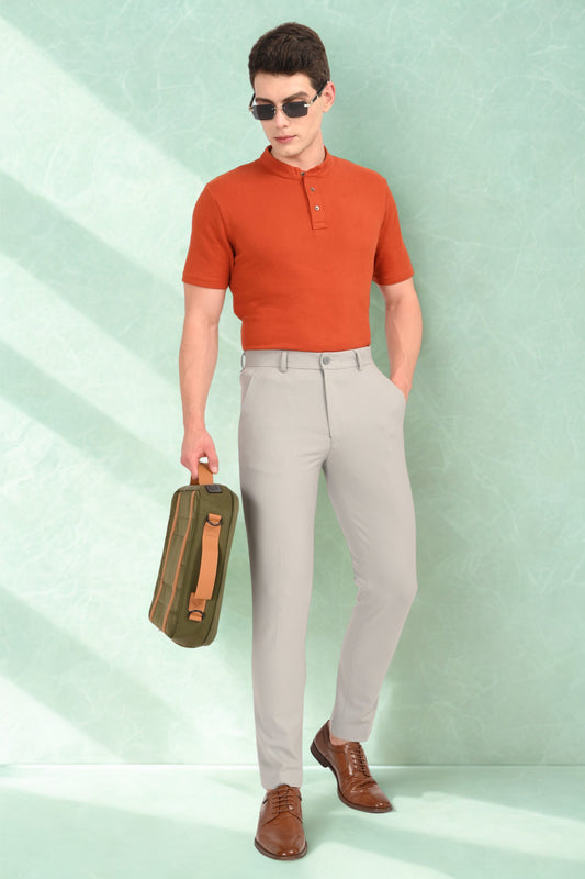 Elegant Ash Grey – Ankle Fit 4-Way Stretch Slim Trouser