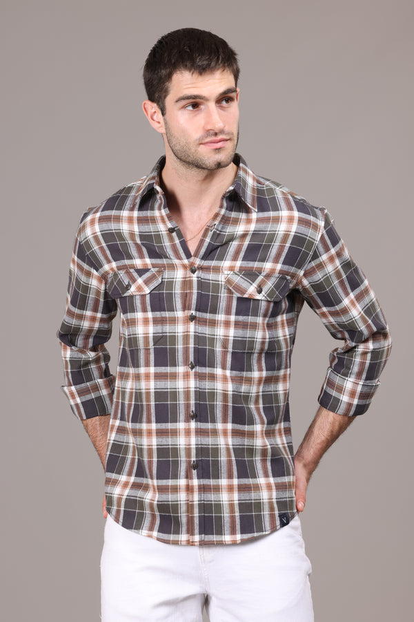 EarthTone Brown Flannel Check Shirt - IVYN