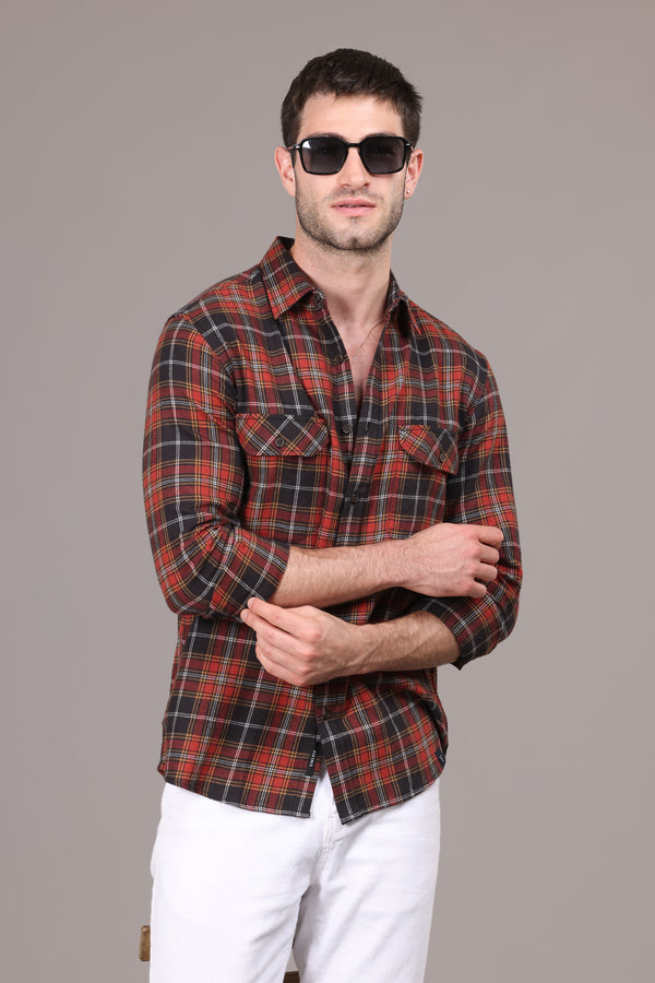 Classic Crimson Red Checkered Flannel Shirt - IVYN