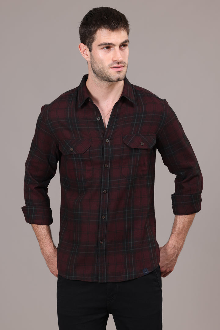 Classic Dark Maroon Urban Flannel Shirt - IVYN