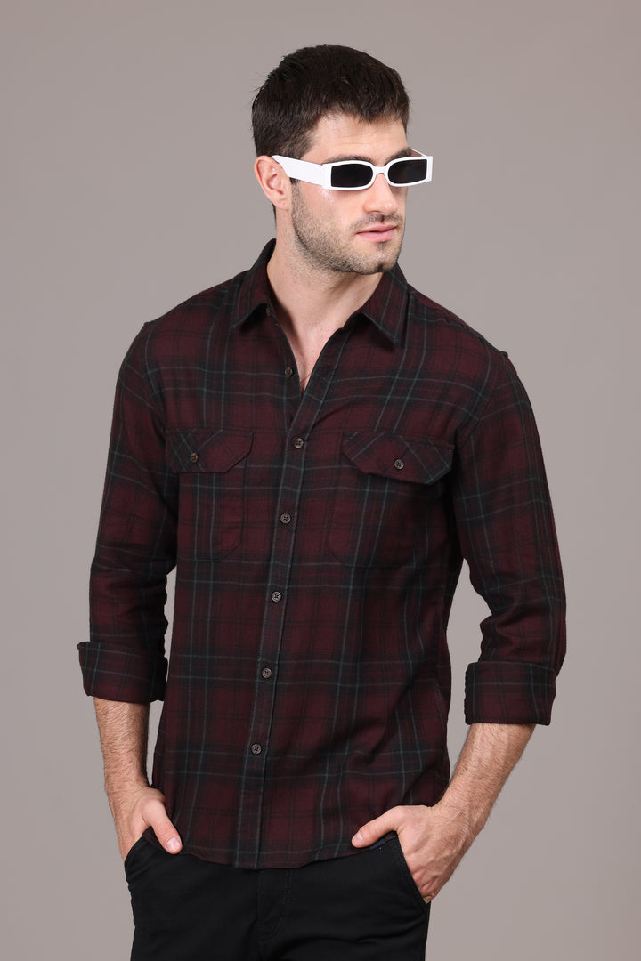 Classic Dark Maroon Urban Flannel Shirt - IVYN