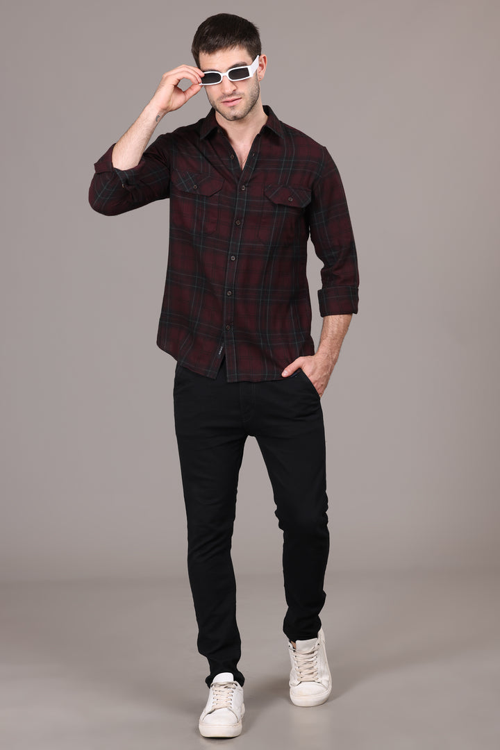 Classic Dark Maroon Urban Flannel Shirt - IVYN