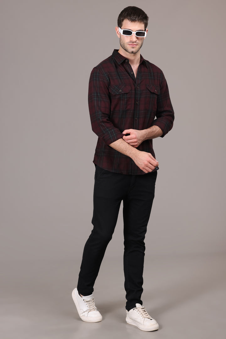 Classic Dark Maroon Urban Flannel Shirt - IVYN