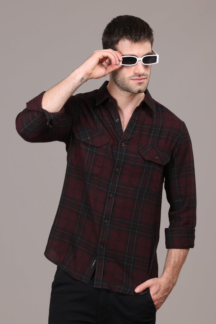 Classic Dark Maroon Urban Flannel Shirt - IVYN