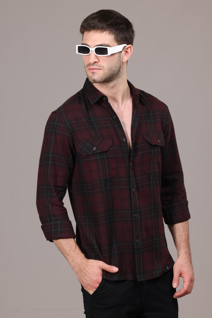 Classic Dark Maroon Urban Flannel Shirt - IVYN