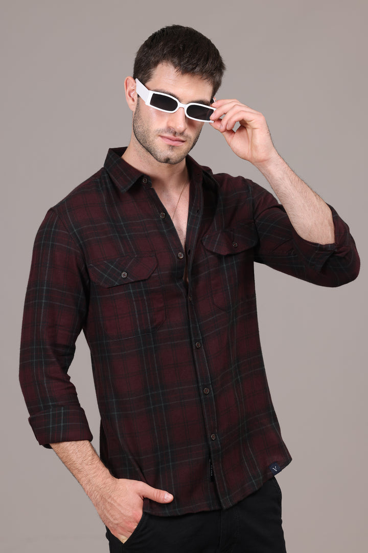 Classic Dark Maroon Urban Flannel Shirt - IVYN