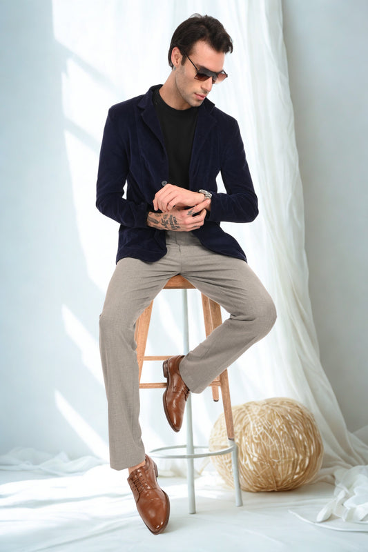 Men's Elegant Straight Fit 4-Way Stretch Lycra Trousers - Ash Grey