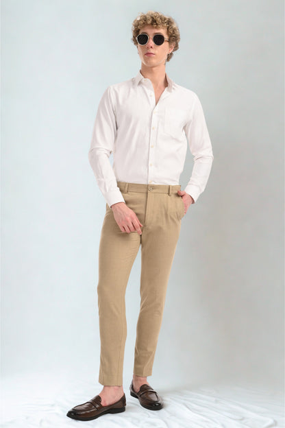 Omniwear Automatic Series – Beige Mélange Ankle Fit 4-Way Stretch Trousers - IVYN