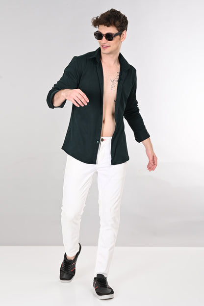 Dark Green Jakarta 4-Way Stretch Textured Shirt - IVYN