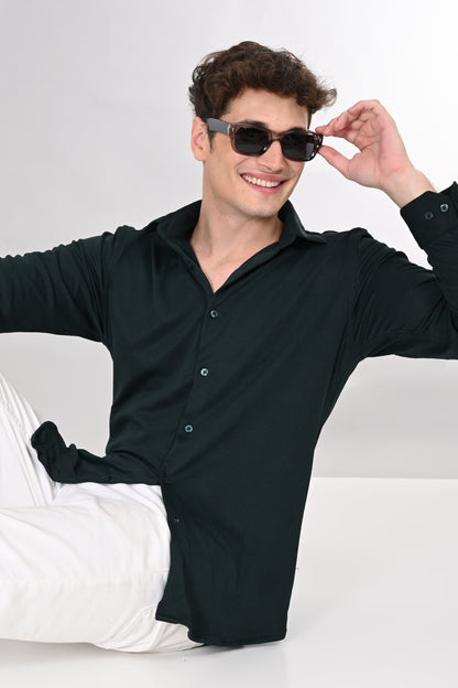 Dark Green Jakarta 4-Way Stretch Textured Shirt - IVYN