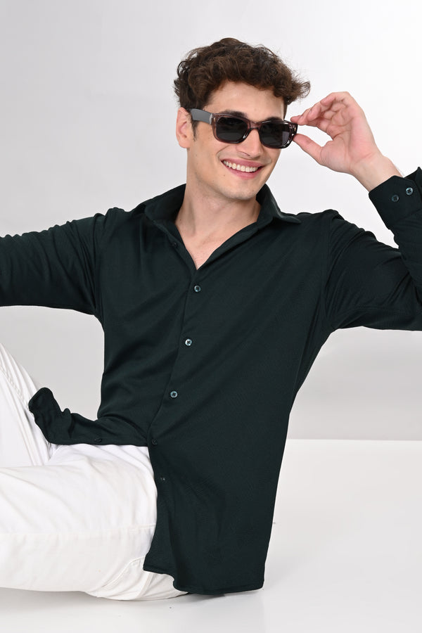 Dark Green Jakarta 4-Way Stretch Textured Shirt — view 5