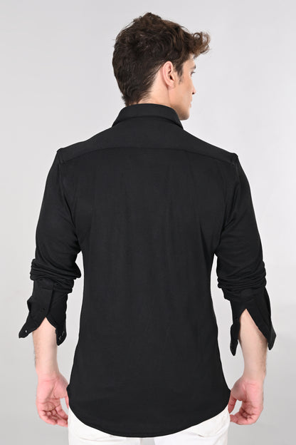 Black Jakarta 4-Way Stretch Textured Shirt - IVYN