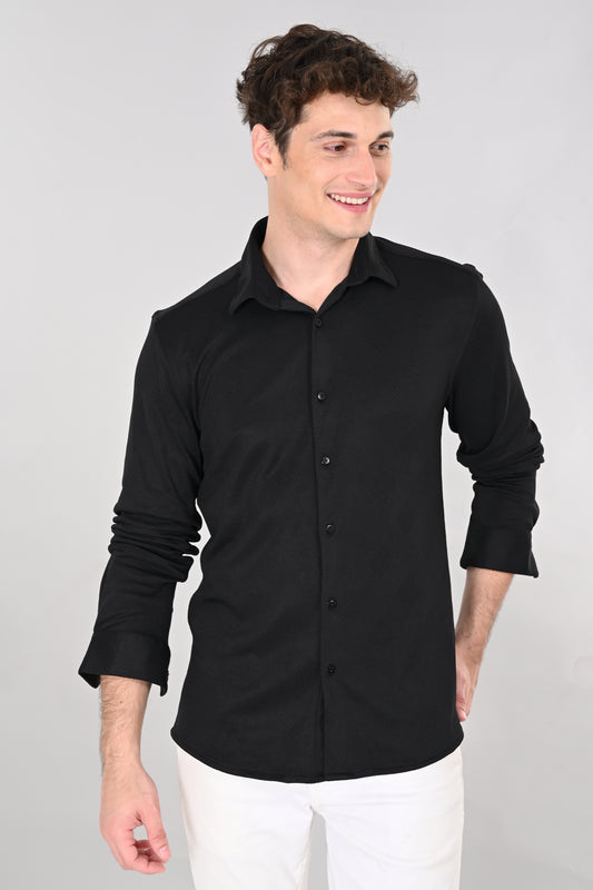 Black Jakarta 4-Way Stretch Textured Shirt - IVYN