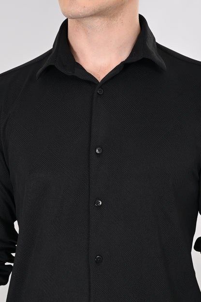 Black Jakarta 4-Way Stretch Textured Shirt - IVYN