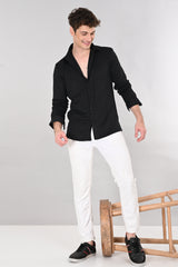 Black Jakarta 4-Way Stretch Textured Shirt - IVYN