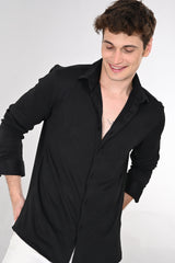 Black Jakarta 4-Way Stretch Textured Shirt - IVYN