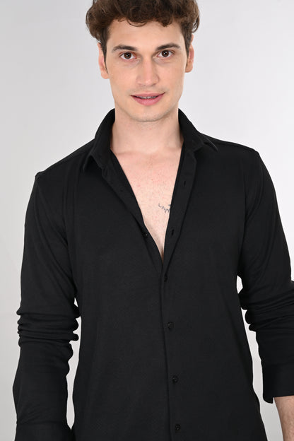 Black Jakarta 4-Way Stretch Textured Shirt - IVYN