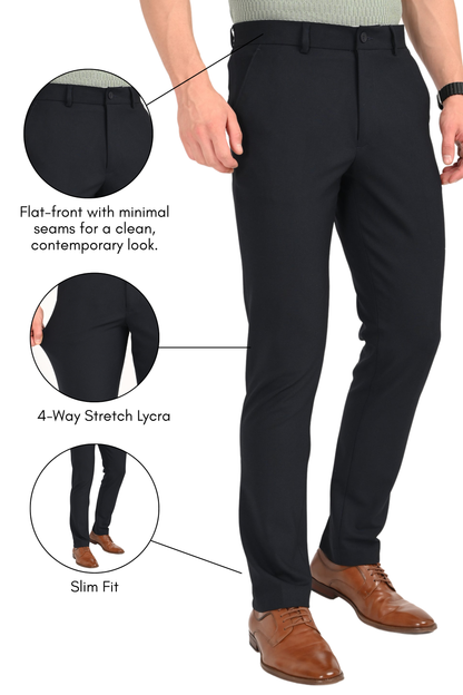 Jet Black – Ultra Slim Fit 4-Way Stretch Formal Trouser - IVYN