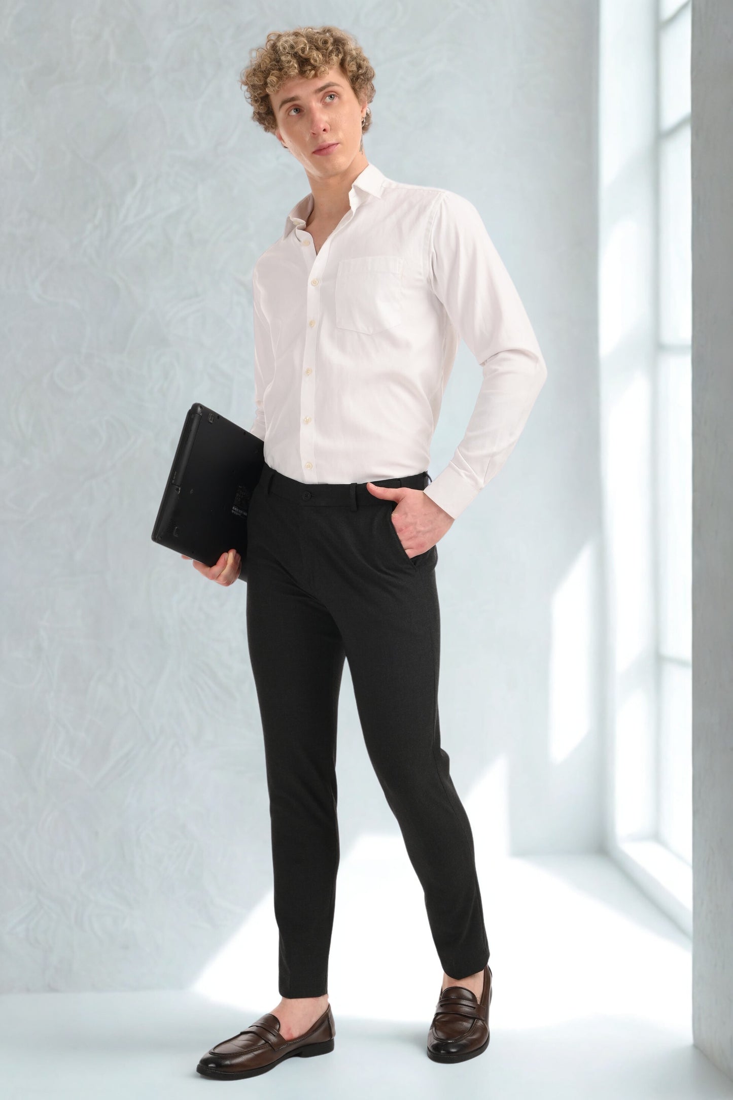 Omniwear Automatic Series – Charcoal Mélange Ankle Fit 4-Way Stretch Trousers