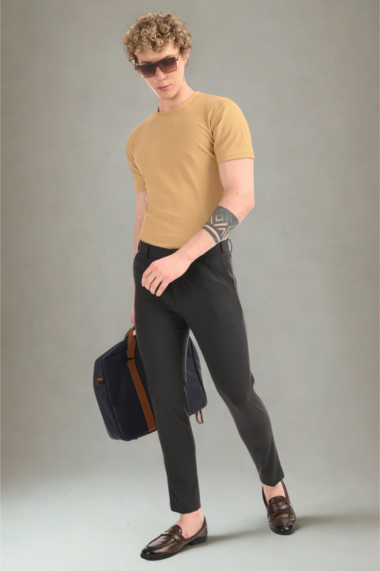 Omniwear Automatic Series – Charcoal Black Ankle Fit 4-Way Stretch Trousers