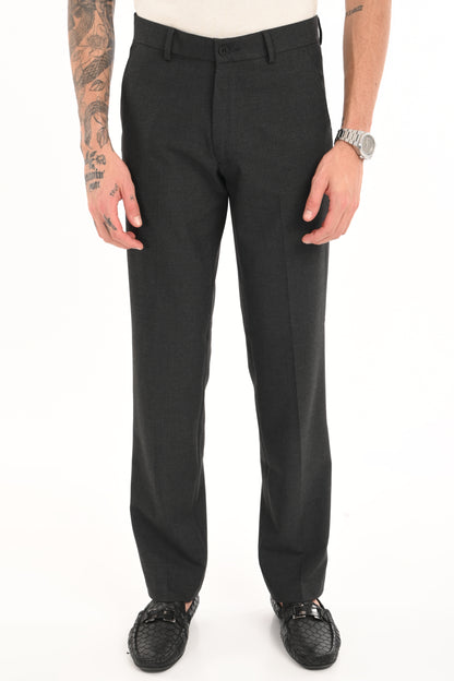 Men's Straight Fit 4-Way Stretch Lycra Trousers - Charcoal Black - IVYN