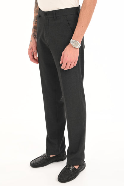 Men's Straight Fit 4-Way Stretch Lycra Trousers - Charcoal Black - IVYN
