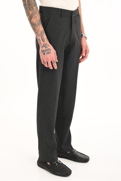 Men's Straight Fit 4-Way Stretch Lycra Trousers - Charcoal Black - IVYN