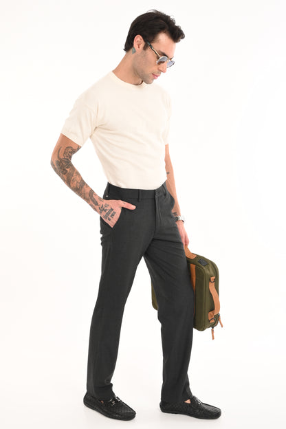 Men's Straight Fit 4-Way Stretch Lycra Trousers - Charcoal Black - IVYN