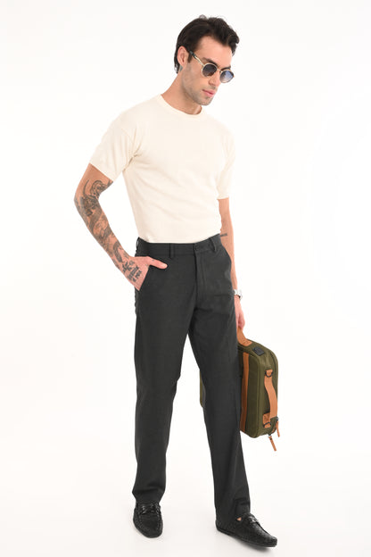 Men's Straight Fit 4-Way Stretch Lycra Trousers - Charcoal Black - IVYN