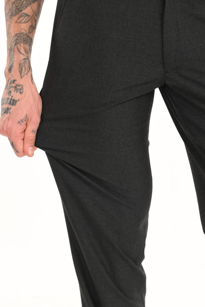 Men's Straight Fit 4-Way Stretch Lycra Trousers - Charcoal Black - IVYN