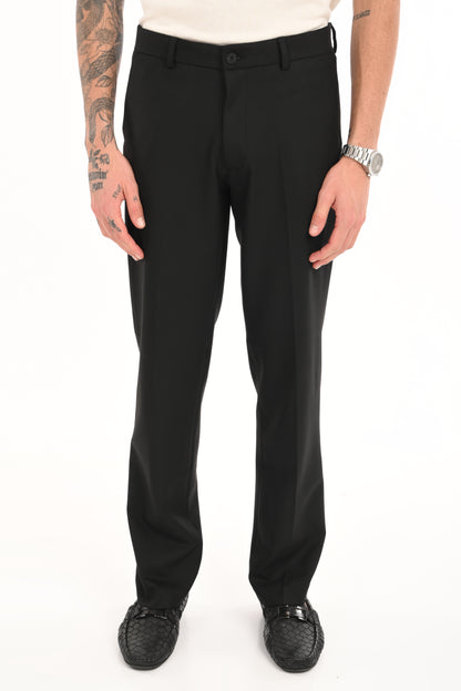 Men's Classic Straight Fit 4-Way Stretch Lycra Trousers - Jet Black - IVYN